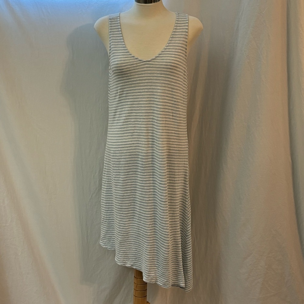 Saks Fifth Avenue Pale Blue & White Striped Large Linen Dress/Swim Cover-Up